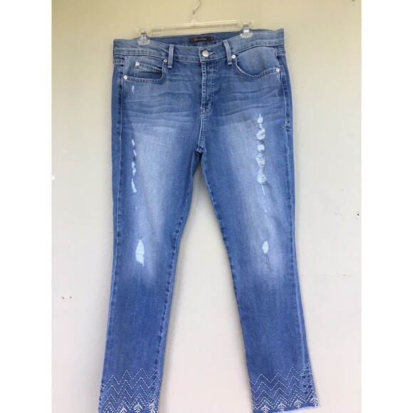 Level 99 Anthropologie Jeans Women Size 29 Slouchy Straight Cuffs Mid Rise Boho - Picture 3 of 14